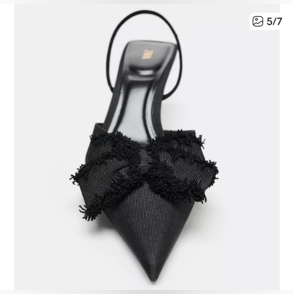 ZARA Black Slingback Pointed Toe Heels w/ Bow Detail | 2.8” Heel size 41 - Picture 3 of 12